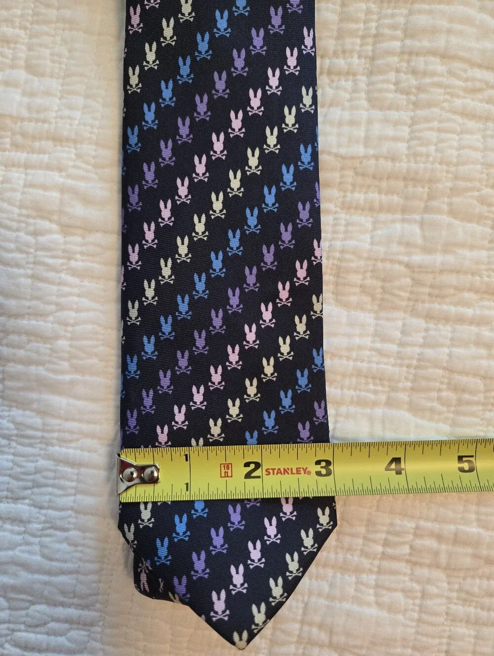 Psycho Bunny Black Tie with Multicolor Bunny Motif